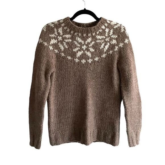 J. CREW Handknit Wool Alpaca Nordic Fair Isle Chunky Knit Sweater Tan M - Picture 1 of 4